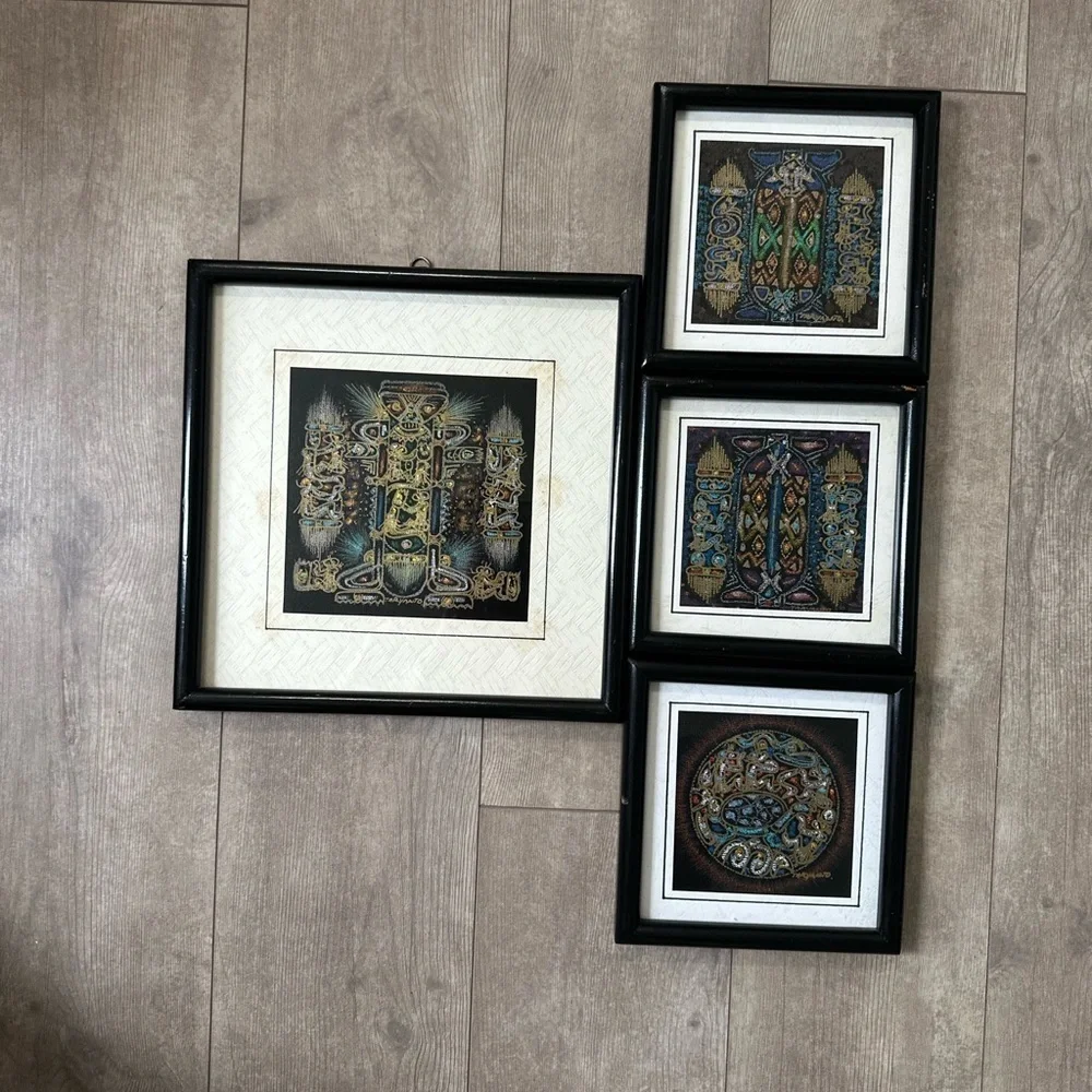 Framed Hand Painted & Signed Cultural Wall Art Set of 4  Absolutely gorgeous